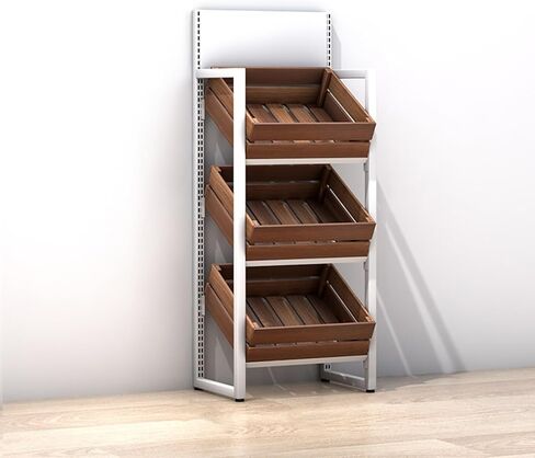 4-Tier Fruit & Vegetable Shelf - Large Capacity Retail Snack Rack Display with Wooden Baskets, Kitchen Onion & Potato Holder Stand - White & Brown Finish in Saudi Arabia