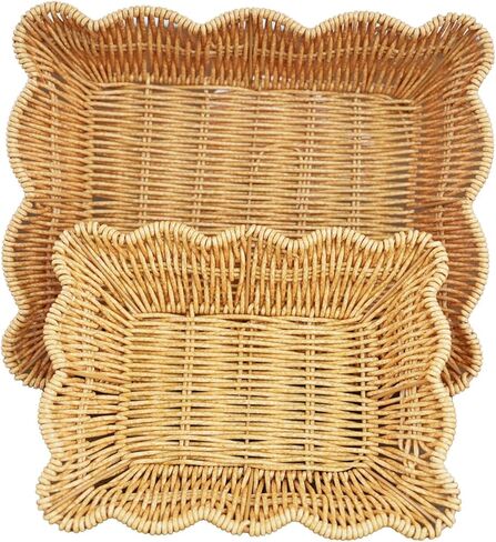 3-Pack Wave Shaped Woven Dining Basket Set - Imitation Rattan Picnic Fruit Baskets & Table Trays for Family Gatherings, Outdoor Camping, and Housewarming Gifts in Saudi Arabia