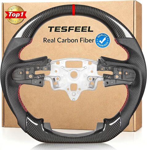 Steering Wheel for Chevy Silverado 2019-2025 Real Carbon Fiber D-shaped Flat-bottom Steering Wheel Nappa Preforated Leather Grip Hand-Stitched for Silverado without Paddle Shifter Models in Kuwait