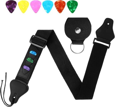 Adjustable Strap for Guitar & Bass, Universal Guitar Strap with 3 Pick Holders and 6 Picks Stylish Acoustic Electric Guitars Straps Adjustable Guitars Straps Compatible with Bass, And Ukulele in Saudi Arabia