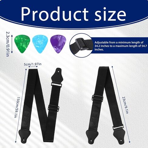 Adjustable Strap for Guitar & Bass, Universal Guitar Strap with 3 Pick Holders and 6 Picks Stylish Acoustic Electric Guitars Straps Adjustable Guitars Straps Compatible with Bass, And Ukulele in Saudi Arabia