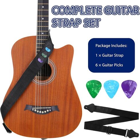 Adjustable Strap for Guitar & Bass, Universal Guitar Strap with 3 Pick Holders and 6 Picks Stylish Acoustic Electric Guitars Straps Adjustable Guitars Straps Compatible with Bass, And Ukulele in Saudi Arabia