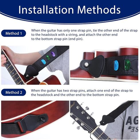 Adjustable Strap for Guitar & Bass, Universal Guitar Strap with 3 Pick Holders and 6 Picks Stylish Acoustic Electric Guitars Straps Adjustable Guitars Straps Compatible with Bass, And Ukulele in Saudi Arabia
