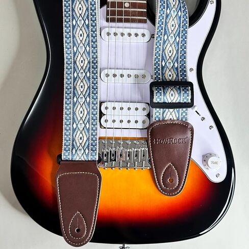 حزام الغيتار قابل للتعديل باس القيثارات الصوتية الكهربائية القيثارة الأزرق الأصفر الأبيض Argyle الجاكار التطريز القطن الكتف الأشرطة حزام مع منزلق الكربون الأسود لعازفي الجيتار in Kuwait