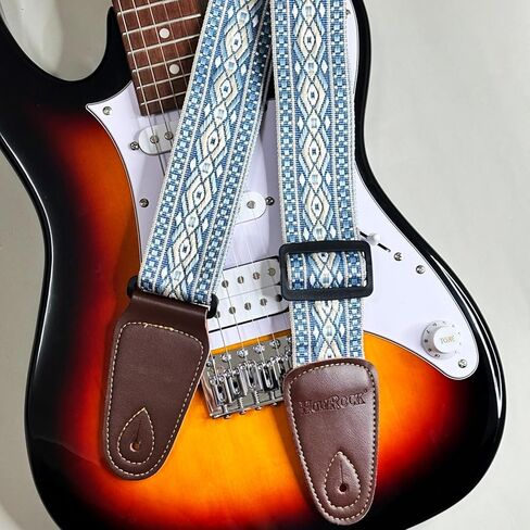 حزام الغيتار قابل للتعديل باس القيثارات الصوتية الكهربائية القيثارة الأزرق الأصفر الأبيض Argyle الجاكار التطريز القطن الكتف الأشرطة حزام مع منزلق الكربون الأسود لعازفي الجيتار in Kuwait