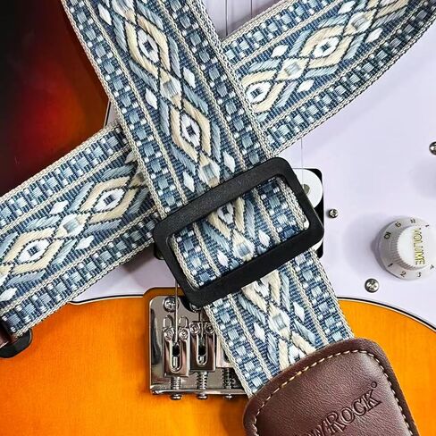 حزام الغيتار قابل للتعديل باس القيثارات الصوتية الكهربائية القيثارة الأزرق الأصفر الأبيض Argyle الجاكار التطريز القطن الكتف الأشرطة حزام مع منزلق الكربون الأسود لعازفي الجيتار in Kuwait