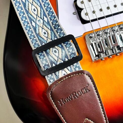 حزام الغيتار قابل للتعديل باس القيثارات الصوتية الكهربائية القيثارة الأزرق الأصفر الأبيض Argyle الجاكار التطريز القطن الكتف الأشرطة حزام مع منزلق الكربون الأسود لعازفي الجيتار in Kuwait