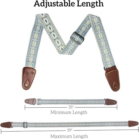 حزام الغيتار قابل للتعديل باس القيثارات الصوتية الكهربائية القيثارة الأزرق الأصفر الأبيض Argyle الجاكار التطريز القطن الكتف الأشرطة حزام مع منزلق الكربون الأسود لعازفي الجيتار in Kuwait