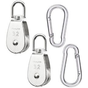 2PCS Stainless Steel M25 Single Pulley Block Sets with Spring Snap Hook, Lifting Crane Single Wheel Swivel Snatch Pulley Block 1" Sheave Pulley Roller,Loading 330lbs/150kg in Kuwait