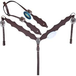 مجموعة أدوات تثبيت على الرأس وياقة الصدر من Western للخيول، جلد بقر أصلي من الأرجنتين بلون بني داكن سادة، مجموعة كلاسيكية مصنوعة يدويًا in Kuwait