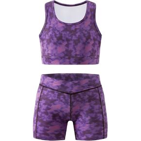 Chichoo الفتيات 2 قطعة مجموعة رياضية تجريب ملابس شرطي تانك القمم دراجة قصيرة الجري الجمباز يهتف أكتيفيوير 6-12 سنة in Kuwait