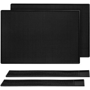 simarro 4 Pcs Thick Rubber Bar Mats for Bartending, 2 Different Sizes 18" X 12"+24" X 3" Black Large Bar Service Mat Durable Non-Slip Coffee Spill Mat for Countertop for Home Kitchen in Kuwait