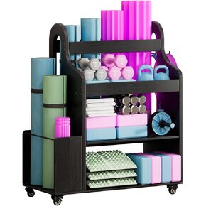 Weight Rack for Dumbbells, Home Gym Storage Rack Yoga Mat Holder with Wheels and Hooks, All in One Workout Storage for Yoga Mat, Foam Roller, Gym Organizer Storage for Home Exercise(Wood) in Saudi Arabia