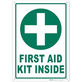 Brimar - 7" x 10" - First Aid Kit Inside Sign - Polyethylene Plastic - Bold Text And Symbol - Easy Installation in Kuwait