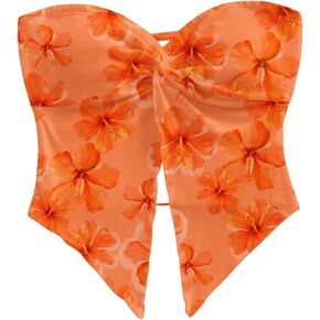 Milumia Women Floral Bandeau Tops Going Out Twisted Front Strapless Crop Tube Tops in Saudi Arabia