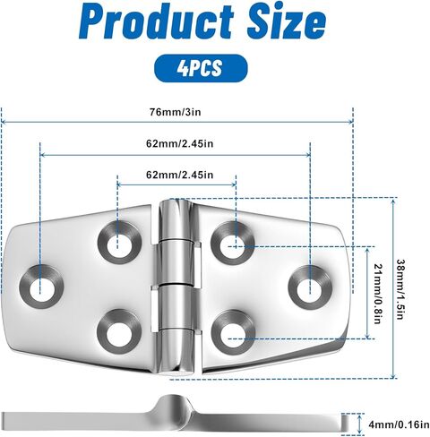 4pcs 316 Stainless Steel Hinges, Heavy Duty Gate Hinges for Wooden Fences Barn Door Hinges, Small Hinge Metal for Wood Outdoor,Pack of 4 in Saudi Arabia