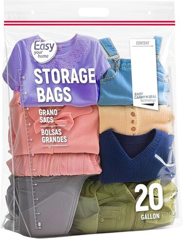 20 Gallon Jumbo Zipper Lock Plastic Bags with Handle and bottom,24" x 28.5"+7",Jumbo Size Reusable Storage Bag with Double Zip for Clothing,Travel,Moving,Beach,BPA-Free,3.15-Mil Thick in Kuwait