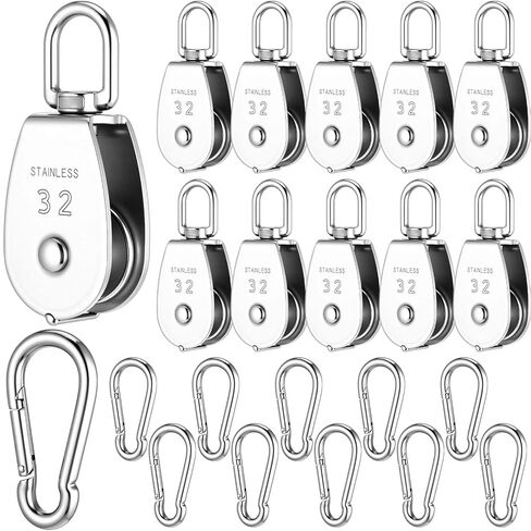 Ferraycle 10 Pcs M50 304 Stainless Steel Single Pulley Block System Pulley Wheel Hanging Wire Towing Wheel with 10 Pcs Spring Snap Hook, Wire Rope Single Roller in Saudi Arabia