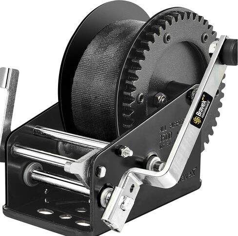 Bravex Boat Trailer Winch 3500lbs with 33FT Strap, Heavy Duty Portable Hand Winch 2 Way Ratchet Ratchet 4:1/8:1 Gear Ratio, Manual Handle Winch Crank Winch for Boat, Trailer, Marine in Kuwait