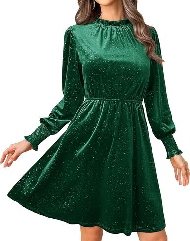 Women's Velvet Long Sleeve Cocktail Party Dress Glitter Formal Wedding Guest Dress in Saudi Arabia