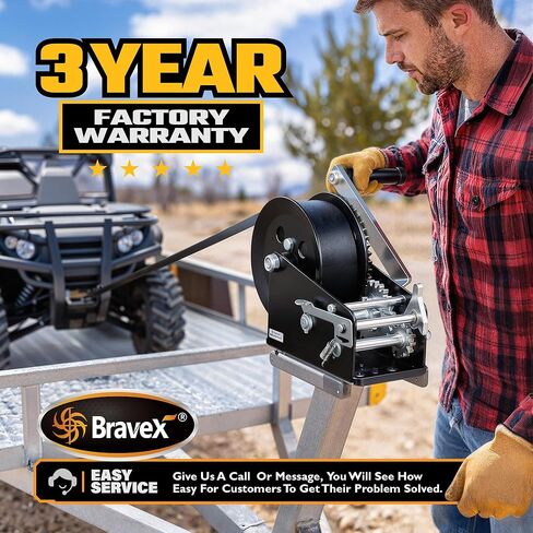 Bravex Boat Trailer Winch 3500lbs with 33FT Strap, Heavy Duty Portable Hand Winch 2 Way Ratchet Ratchet 4:1/8:1 Gear Ratio, Manual Handle Winch Crank Winch for Boat, Trailer, Marine in Kuwait