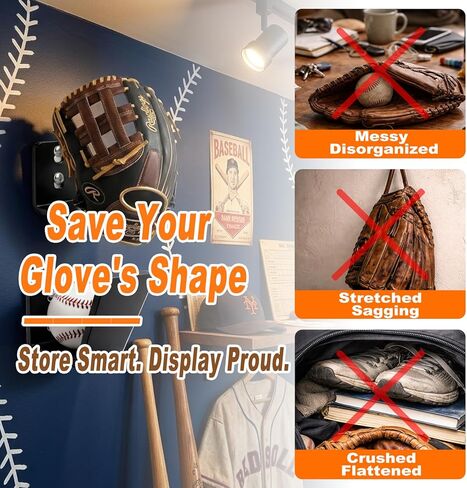 4 قطع من قفازات البيسبول، حامل عرض مثبت على الحائط، حافظة منظمة لحامل البيسبول العمودي من الأكريليك، تثبيت لاصق بدون حفر، يحافظ على شكل القفاز، ديكور لكهف غرفة النوم in Kuwait