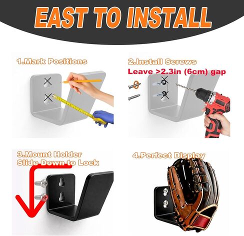 4 قطع من قفازات البيسبول، حامل عرض مثبت على الحائط، حافظة منظمة لحامل البيسبول العمودي من الأكريليك، تثبيت لاصق بدون حفر، يحافظ على شكل القفاز، ديكور لكهف غرفة النوم in Kuwait