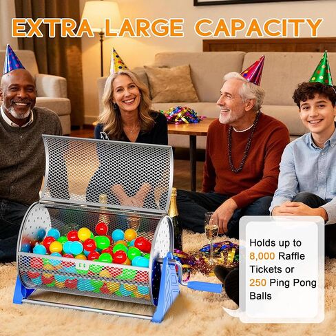 طبلة السحب، 19 × 12 بوصة مع قاعدة ترايبود قابلة للفصل، تحمل 8000 تذكرة أو 250 كرة بينج بونج، تذكرة يانصيب محمولة متينة/طبل دوار للكرة للألعاب والمناسبات والحفلات in Kuwait