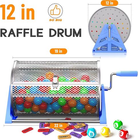 طبلة السحب، 19 × 12 بوصة مع قاعدة ترايبود قابلة للفصل، تحمل 8000 تذكرة أو 250 كرة بينج بونج، تذكرة يانصيب محمولة متينة/طبل دوار للكرة للألعاب والمناسبات والحفلات in Kuwait