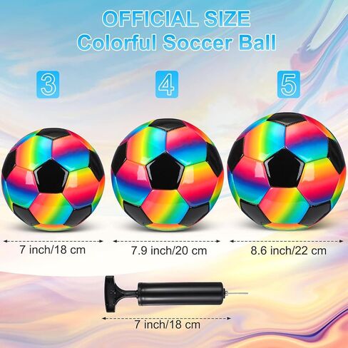 Retisee 2 PCS Rainbow Soccer Ball مع المضخة الرسمية الحجم الداخلي في الهواء الطلق ناعمة كرة القدم القابلة للنفخ للطفل للطفل في سن المراهقة للبالغين لممارسة لعبة in Kuwait
