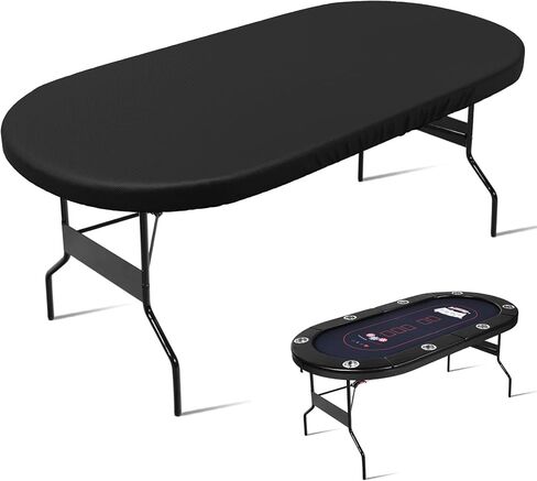 COSHNIBI Oval Poker Table Dust Cover ,420D Waterproof Game Table Cover,84" L x 42" W Black in Kuwait