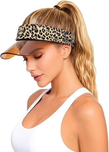 thuizen Women Leopard Sun Cap Amber Brim Fashion Casual Sport Hollow Top Sun Visor Hat in Kuwait
