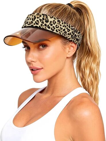 thuizen Women Leopard Sun Cap Amber Brim Fashion Casual Sport Hollow Top Sun Visor Hat in Kuwait