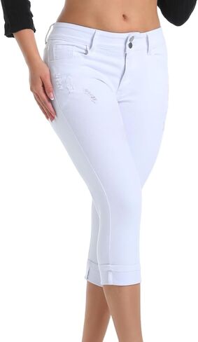 سراويل كابري للسيدات نحيف تمزق الجينز جينز جينز عالي الخصر in Kuwait