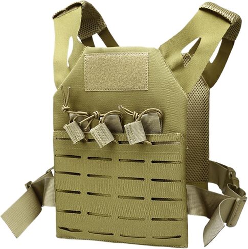 Kids Vest, Waterproof & Wear-Resistant Nylon Vest with Adjustable Belt One Size Airsoft Kids Costume with Hidden Pocket for Outdoor Hunting Training, Khaki, sports in Kuwait