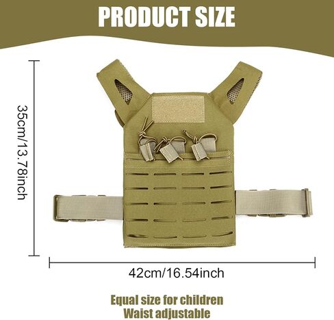 Kids Vest, Waterproof & Wear-Resistant Nylon Vest with Adjustable Belt One Size Airsoft Kids Costume with Hidden Pocket for Outdoor Hunting Training, Khaki, sports in Kuwait