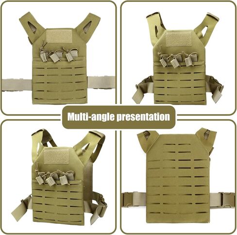 Kids Vest, Waterproof & Wear-Resistant Nylon Vest with Adjustable Belt One Size Airsoft Kids Costume with Hidden Pocket for Outdoor Hunting Training, Khaki, sports in Kuwait