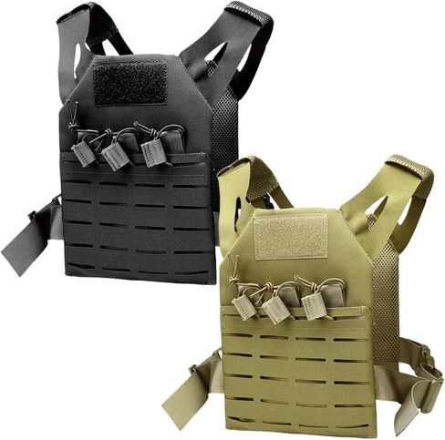 Kids Vest, Waterproof & Wear-Resistant Nylon Vest with Adjustable Belt One Size Airsoft Kids Costume with Hidden Pocket for Outdoor Hunting Training, Khaki, sports in Kuwait