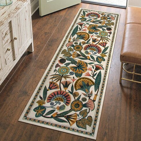 Egypt Floral Washable Bathroom Runner Rug for Kitchen Floor,2x8 Boho Rug Runners for Hallways Entryway,Vintage Non Slip Soft Throw Carpet for Laundry Room Entrance (Beige,2'6''x8') in Saudi Arabia