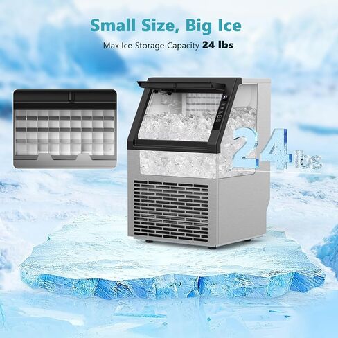 COWSAR Commercial Ice Maker Machine, 80Lbs/24H Stainless Steel Undercounter Ice Maker with 24Lbs Storage Capacity, Self-Cleaning Freestanding Ice Machine for Home, Bar, Restaurant, Office, Outdoor in Kuwait
