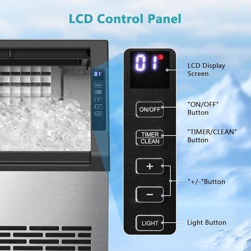 COWSAR Commercial Ice Maker Machine, 80Lbs/24H Stainless Steel Undercounter Ice Maker with 24Lbs Storage Capacity, Self-Cleaning Freestanding Ice Machine for Home, Bar, Restaurant, Office, Outdoor in Kuwait