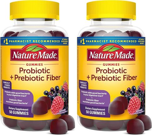 Nature Made Probiotic + Prebiotic Fiber Gummies, Gut Health, Fiber Supplement and Probiotics for Digestive Health, 50 Gummies, 25 Day Supply in Kuwait