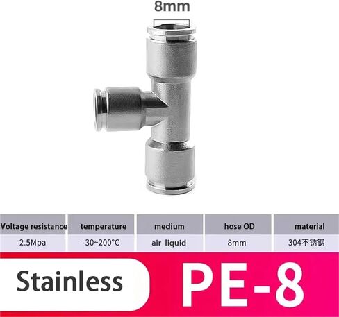 304 Stainless Steel Hose Connectors Pneumatic Air Fittings PE 6mm 8mm 10mm Quick Release Pipe Fitting Accessories 1Pcs(8mm) in Saudi Arabia