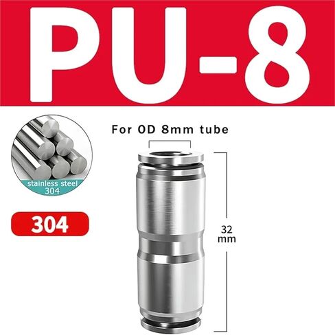 10Pcs 304 Stainless Steel PU PG Pneumatic Quick Connector For Air Pipe Connection (4mm-16mm) Straight Reducing Element(PU-8) in Saudi Arabia