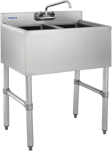 Kratos Commercial Restaurant Sink, 2 Bowl Underbar Compartment Sink with Faucet - 26"x18.75" (29N-114) in Saudi Arabia