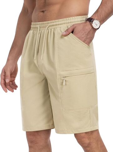 Mens Cargo Casual Shorts Lightweight Stretch Athletic Shorts Elastic Waistband with 5 Pockets Hiking Gym Beach in Kuwait