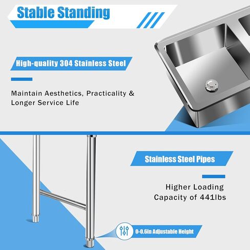 حوض مكون من 3 أقسام مع صنبور، مقاس 39*18*35.8 في حوض تجاري من الفولاذ المقاوم للصدأ شديد التحمل مع صنبورين وأنابيب مياه ساخنة وباردة للمطبخ والمطعم وغرفة المرافق والجراج in Kuwait