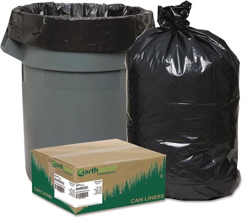 بطانات علب معاد تدويرها من Earthsense، 55-60 جالونًا، 1.65 مل، 38 × 58، أسود، 100/كرتون in Kuwait