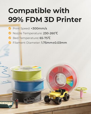High Speed PETG Filament 1.75mm, Low Stringing, High Toughness, Odorless, Better Flow, 1KG (2.2lbs) Rapid 3D Printer Filament, PETG HF Black in Saudi Arabia
