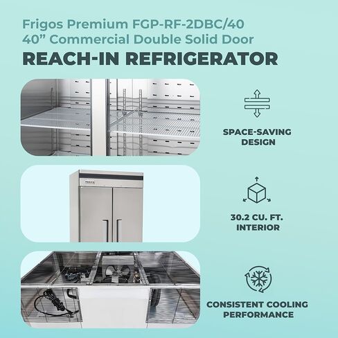 Frigos Premium FGP-RF-2DBC/40 40" Reach-In Refrigerator Double Solid Door 35 Cu Ft Silver - Ideal for Commercial Kitchen Commercial Storage Capacity - Included Liftgate in Kuwait